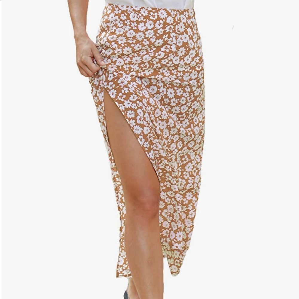 High Waist Boho Printed Side Split A-line Midi Skirt